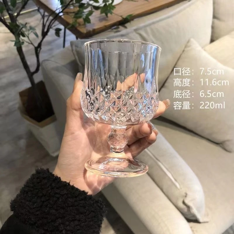 6只装无铅洋酒杯网红ins玻璃钻石水杯茶杯高颜值家用高脚杯