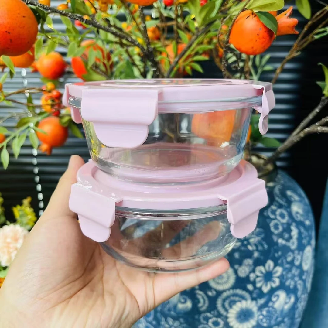 圆型两件套高硼硅耐热圆形玻璃儿童辅食盒