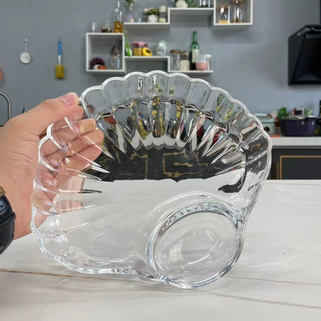 2只装家用玻璃透明饺子盘精致不规则大号果盘子沙拉碗