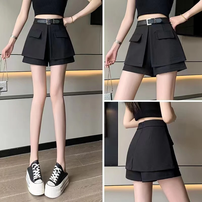 夏款女士阔腿网红百搭裤超美打底黑色A字韩版高腰宽松时尚短裤ins