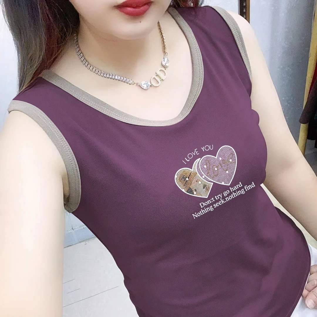 100%纯棉洋气背心修身吊带打底大码女背心无袖拼接女背心打底外穿