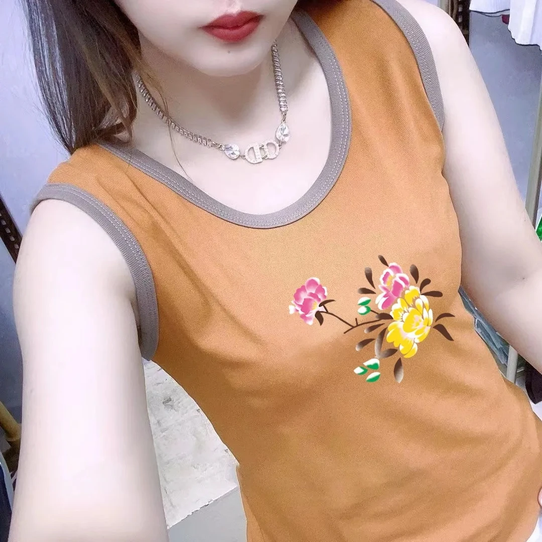 100%纯棉女背心打底时尚显瘦休闲吊带春夏季拼色百搭印花无袖上衣