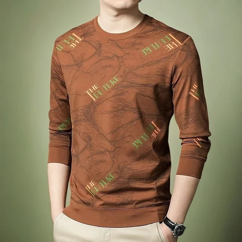 秋冬卫衣男2024新款韩版潮流修身青年圆头领套头印花帅气外套男秋