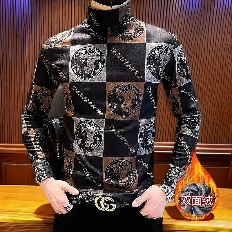 2024男士秋冬季中领德绒打底衫保暖秋衣内搭时尚洋气半高领痞帅T