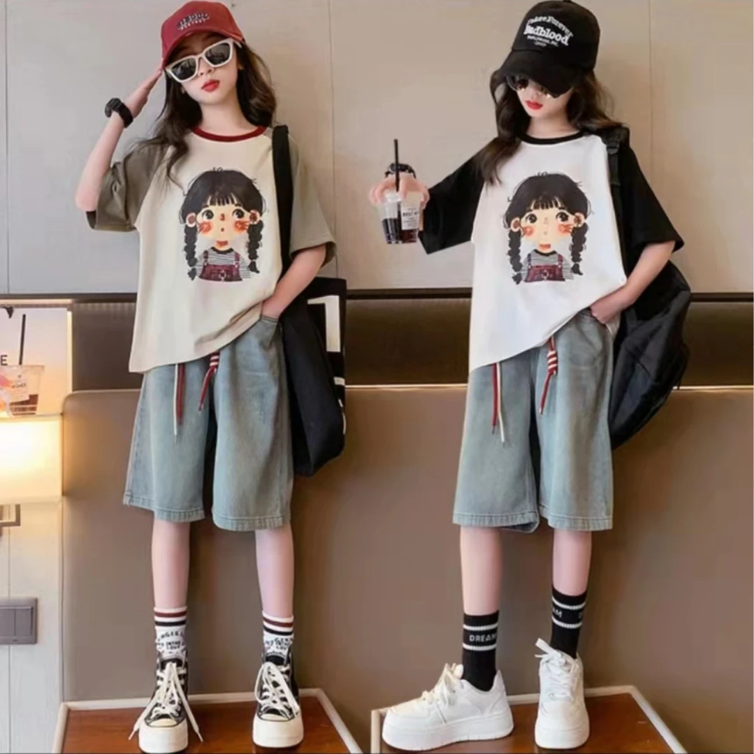 韩版女童运动套装夏装2023新款洋气时髦中大童夏季两件套时尚休闲