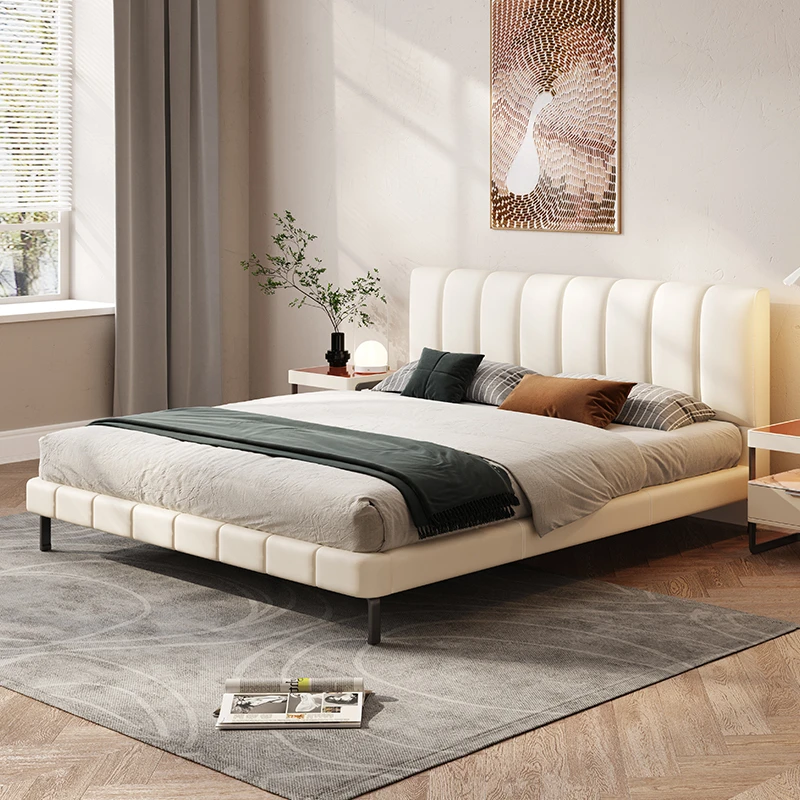 bf皮床极简创意白色轻奢北欧北欧大床主卧室意式真皮床