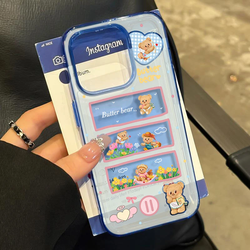 相框小熊适用iphone15 14promax苹果11手机壳13软胶12防摔8xr卡通