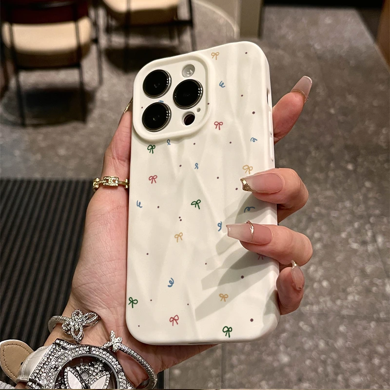 ins彩色蝴蝶结苹果15promax褶皱手机壳iphone14全包13p12软11简8x