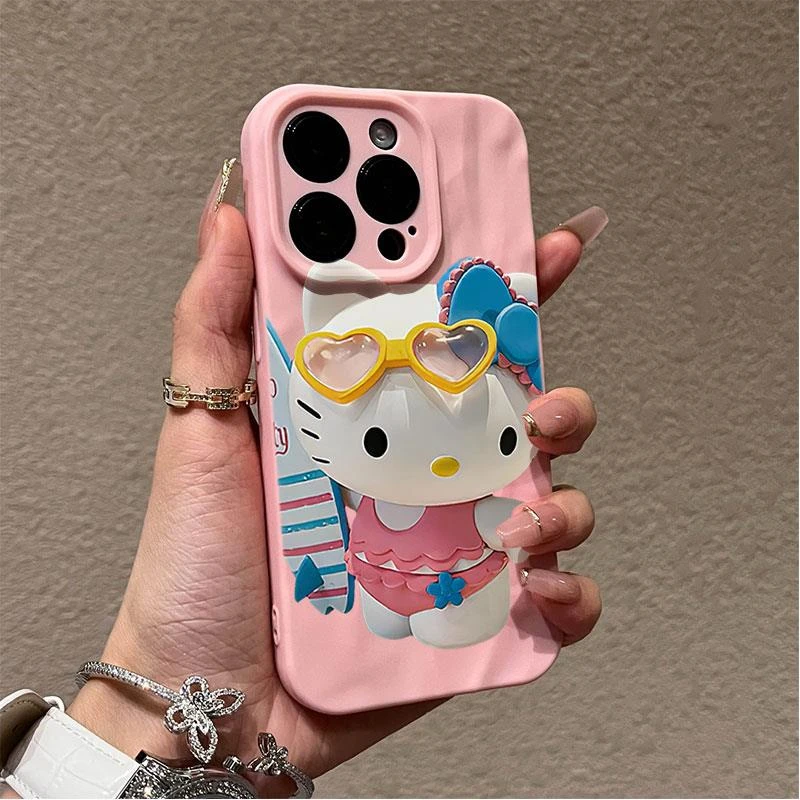 冲浪KT猫iphone15手机壳苹果14promax褶皱13全包12/11软硅胶X防摔