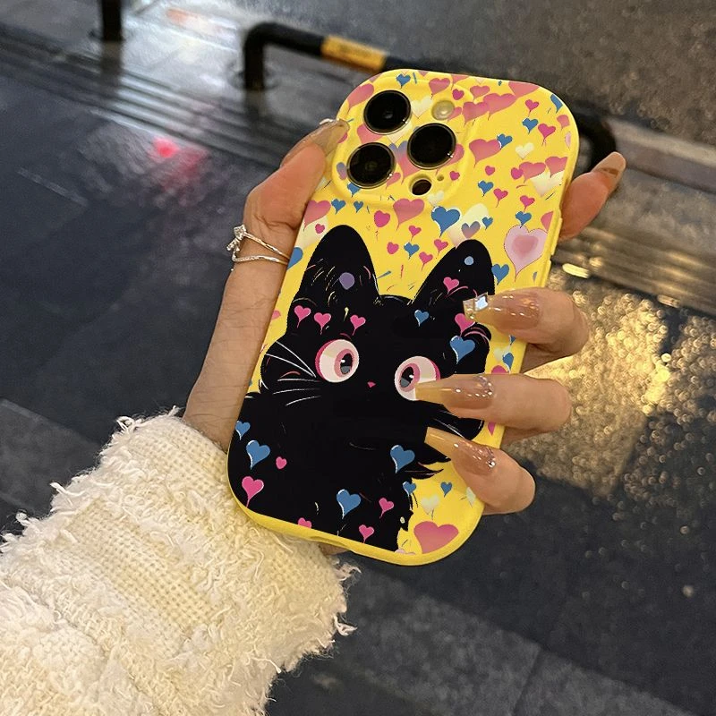 爱心猫咪适用于iphone15苹果14Promax手机壳13/12软11简约7ins风8