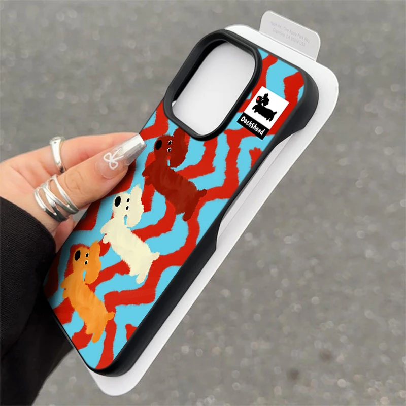 日韩红蓝条纹可爱小狗适用苹果1615promax手机壳iphone14软121113