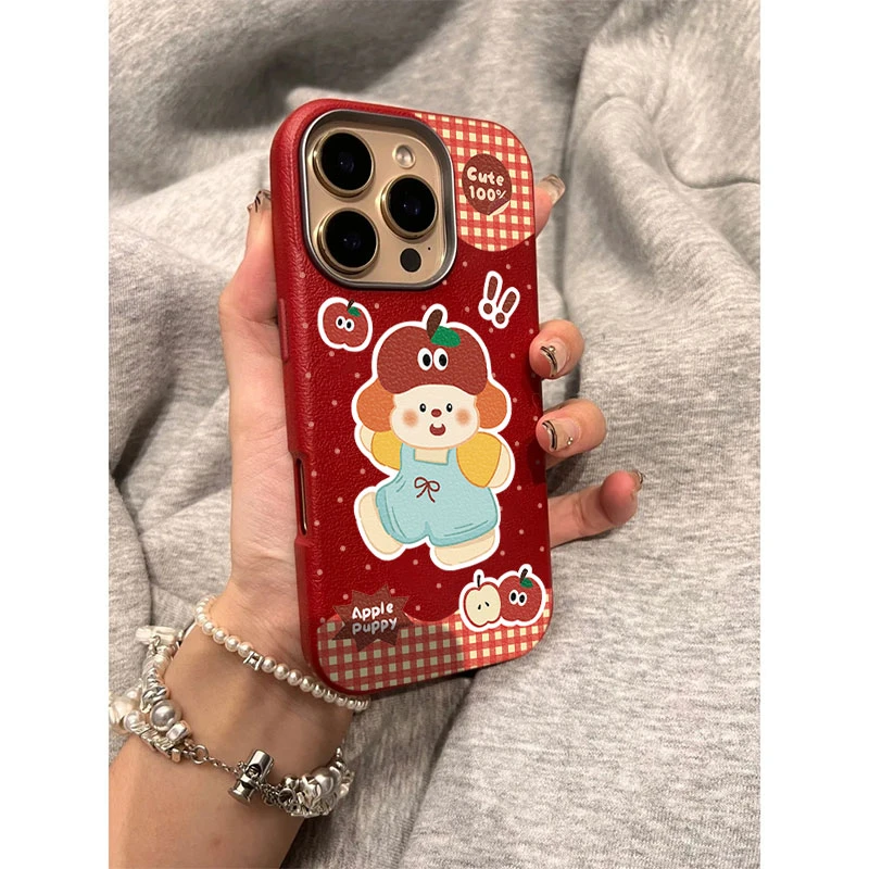 圣诞小狗适用苹果16 ProMax手机壳荔枝纹iphone1514高级131211套