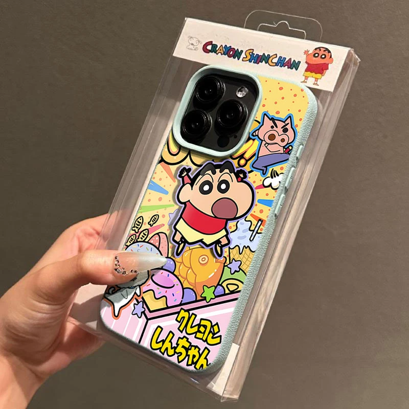 跳跃小新适用苹果15手机壳iPhone14promax高级感13荔枝纹12软潮11