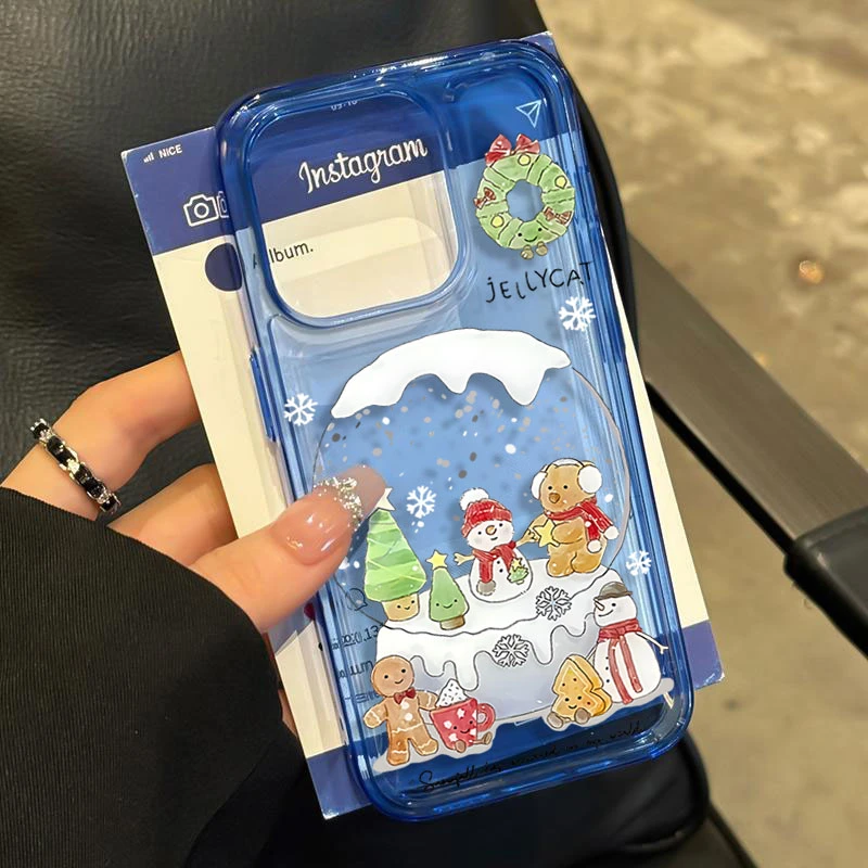 圣诞雪人水晶球适用iphone16/15p/14promax苹果11手机壳13软胶12