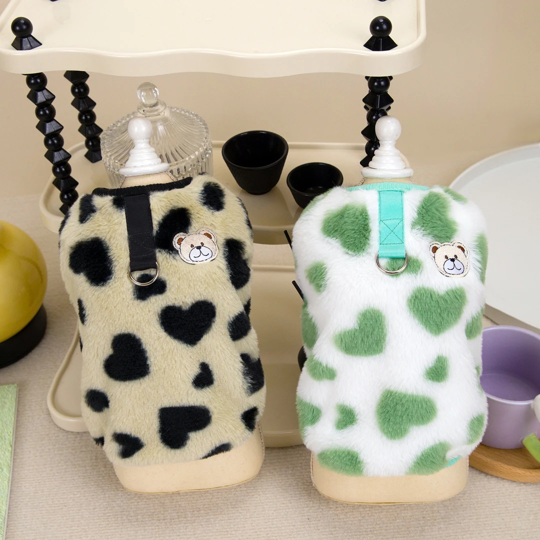 宠物狗狗衣服绒衣泰迪牵引扣可爱爱心小熊秋冬保暖猫咪衣服马甲