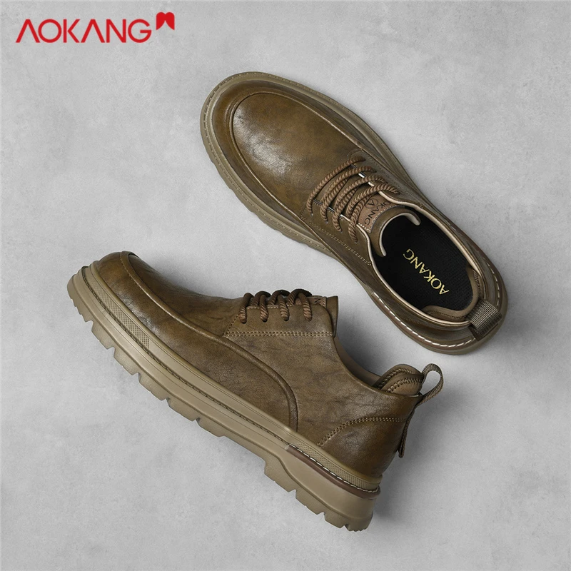 奥康男鞋冬季防水复古舒适休闲皮鞋男士时尚百搭工装风低帮马丁靴