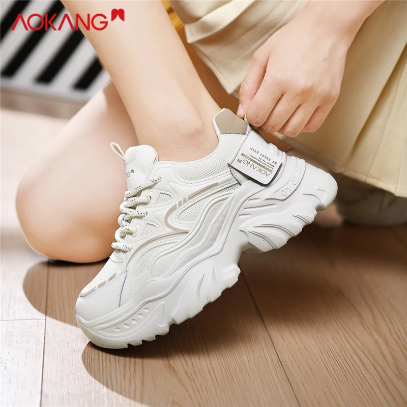 奥康女鞋2025新款秋季潮流百搭网面老爹鞋女厚底增高休闲时尚潮鞋