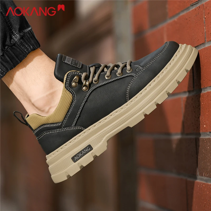 奥康男鞋秋季时尚百搭户外低帮休闲马丁靴男士防滑厚底耐磨工装鞋