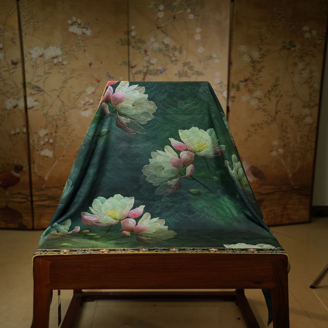 【荷塘月色】新中式龙鳞纹轻奢高定大方巾140*140（A104）