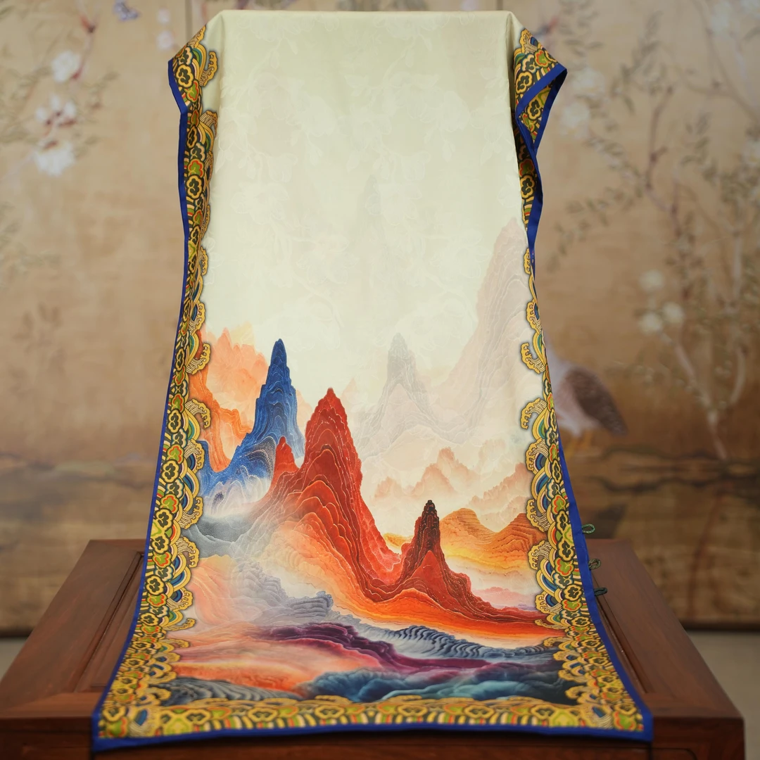 【七彩云山】新中式龙鳞纹挂穗盘扣轻奢高定丝巾50*180（A664）新