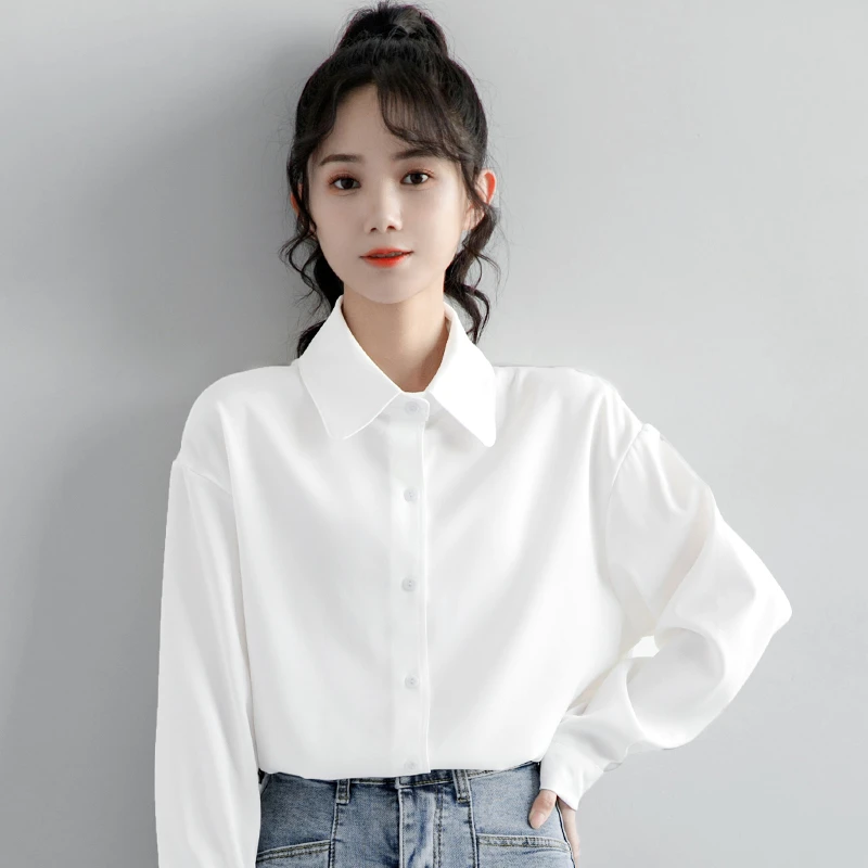 2023春季新款学院长袖白色衬衫女春秋简约百搭白衬衣学生休闲上衣