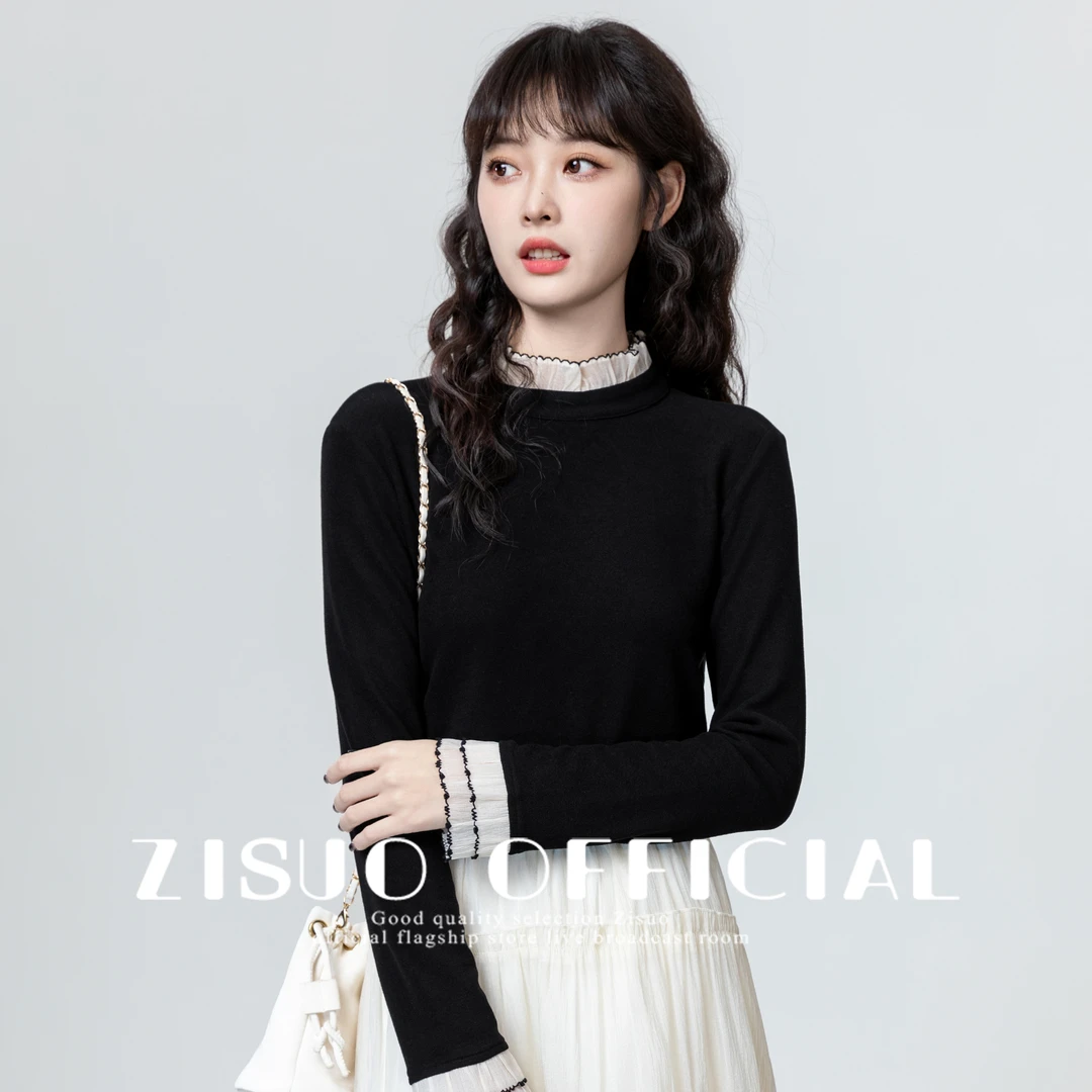 黑色半高领德绒打底衫女秋冬2025秋季新款可外穿长袖T恤内搭上衣