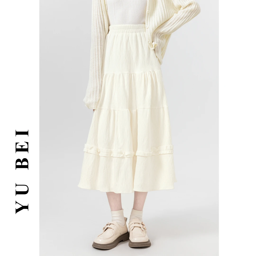 法式灯芯绒半身裙女春秋2025新款设计感拼接a字蛋糕裙中长款裙子