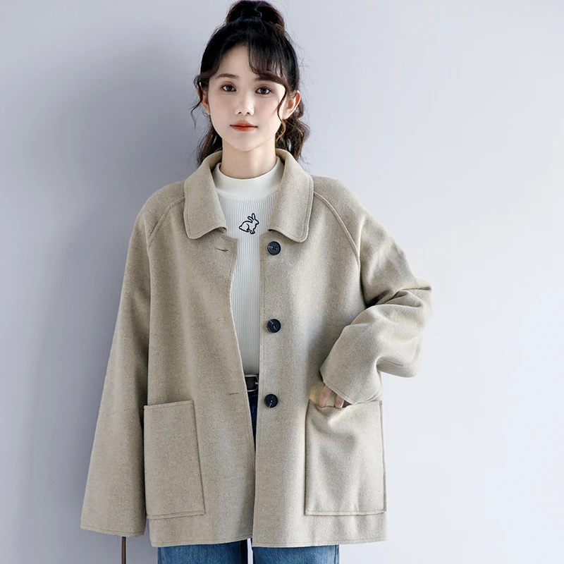 2023秋冬新款双面毛呢外套女学生韩版宽松百搭小个子休闲呢子上衣