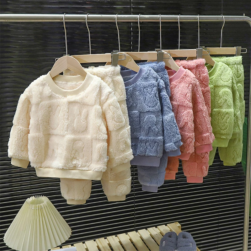 童装男童儿童睡衣套装法兰绒保暖秋冬新款男童加厚家居服宝宝加绒