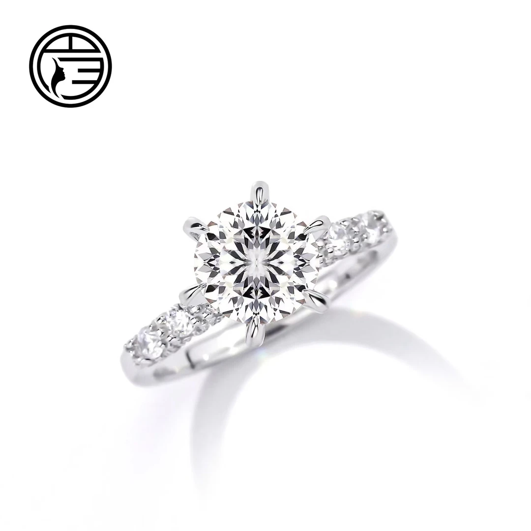 925银合成锆石戒指 3卡烟花切密钉镶轻奢经典时尚银戒婚戒结婚