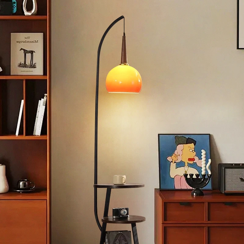 落地灯中古灯卧室床头柜一体柚子灯客厅沙发旁氛围感茶几钓鱼灯