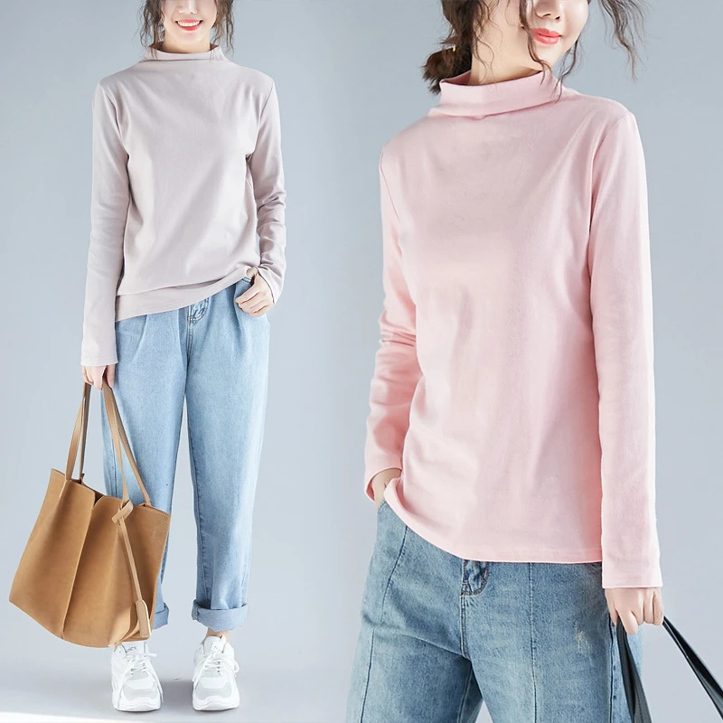 ZZ1762加大码胖妹妹高领磨毛罗纹棉长袖打底衫女秋冬女装特价清货