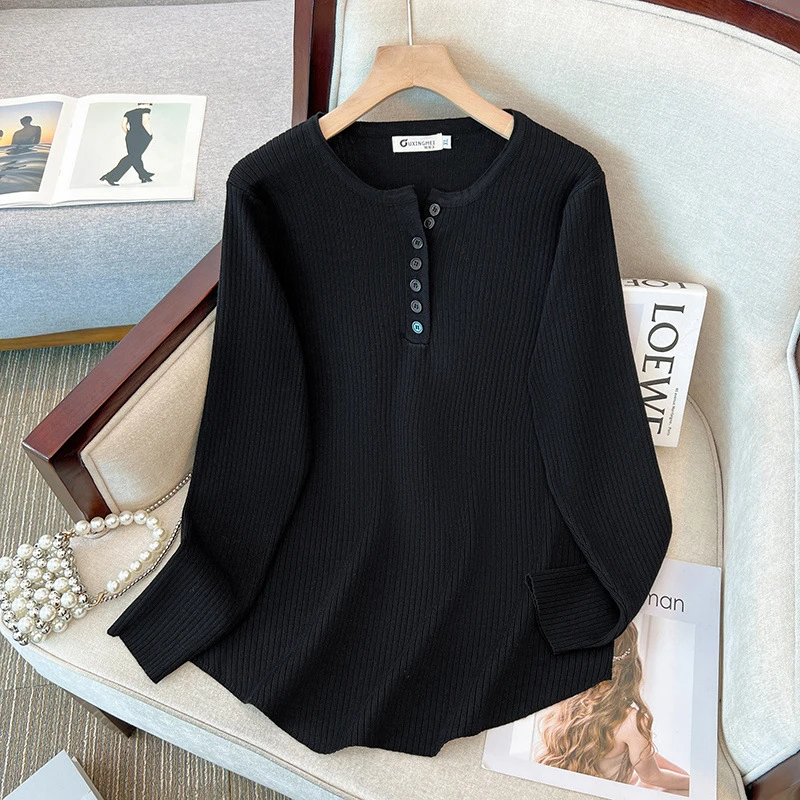 ZZ2622胖mm韩版宽松显廋圆领针织衫上衣弹力打底300斤大码女装