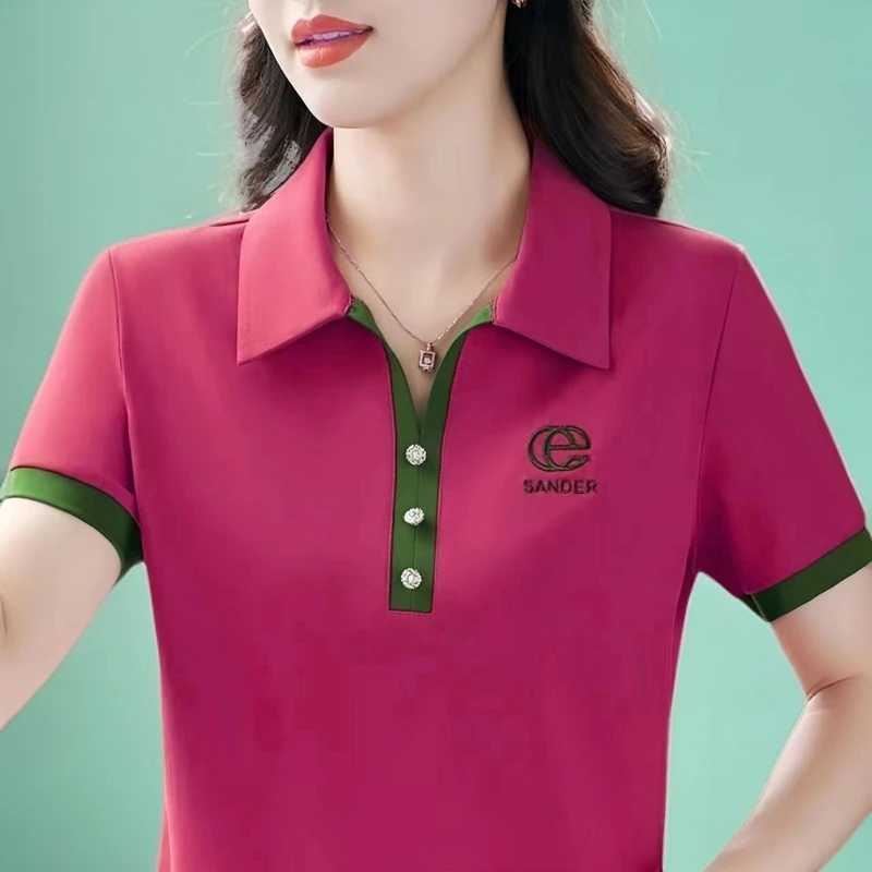 大码女士夏季宽松翻领polo衫洋气时尚休闲百搭韩版减龄显瘦运动
