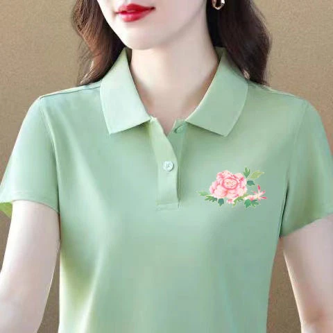 妈妈装翻领POLO衫宽松大码运动百搭夏季显瘦休闲气质时尚短袖t恤