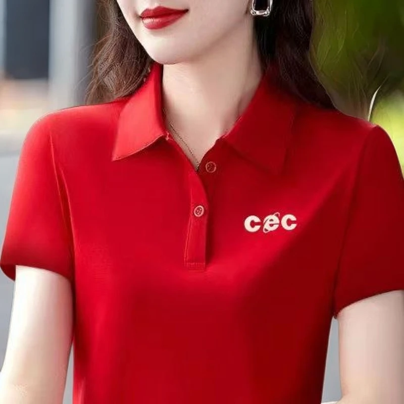 新款妈妈款洋气POLO衫大码休闲短袖上衣运动百搭显瘦短袖女士纯色