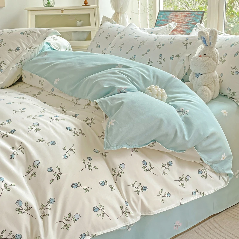 小清新四件套非全棉纯棉被套床单人宿舍女生床上用品男女生三件套