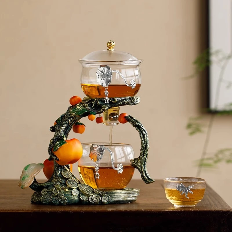 防烫柿子玻璃全半自动茶具防烫磁吸家用会客懒人功夫泡茶神器