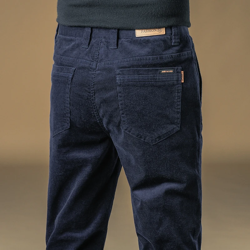 香港高端春秋季灯芯绒裤子男士直筒商务新款休闲裤加绒保暖长裤子