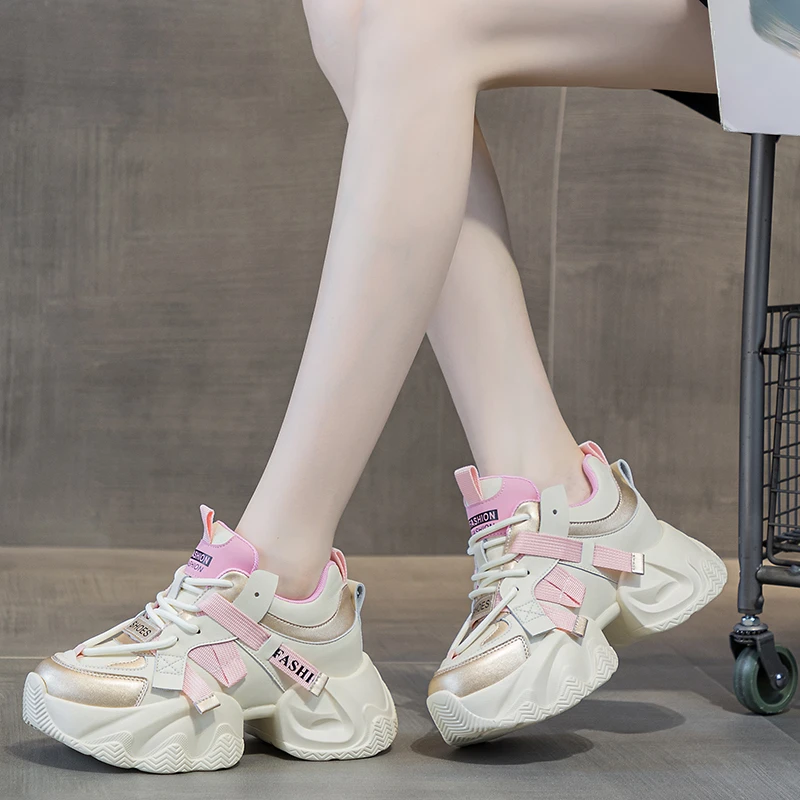 迪洛漫舞 增高厚底老爹鞋女ins百搭小白鞋时尚网红2024春夏新款