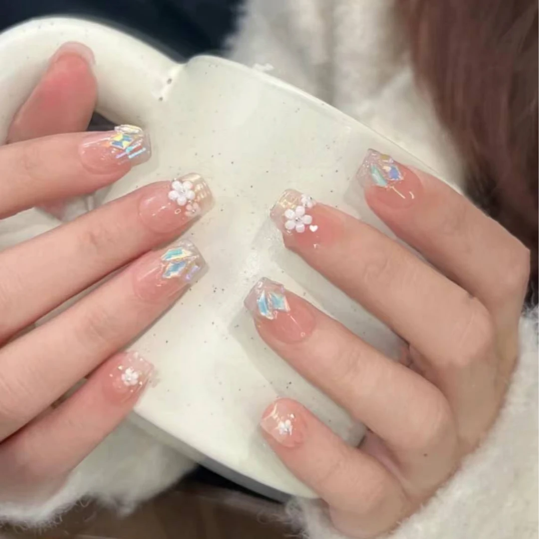 【洛神花】纯手工穿戴甲美甲贴光疗甲冰透渐变流行纯欲