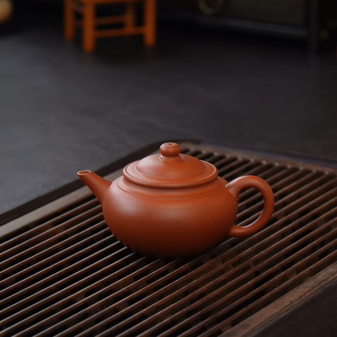 立砂 双线水平壶140cc 黄龙山原矿朱泥 宜兴紫砂壶手工制作240386