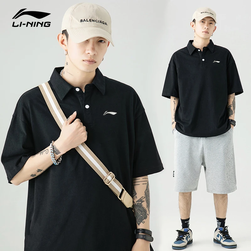 李宁polo衫男2025春季新款短袖t恤运动宽松休闲翻领棉潮体恤男装