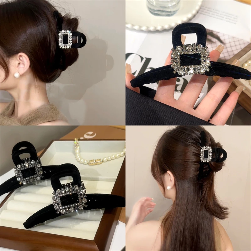 秋冬复古黑色丝绒大号抓夹优雅高端盘发夹女后脑勺鲨鱼夹气质头饰