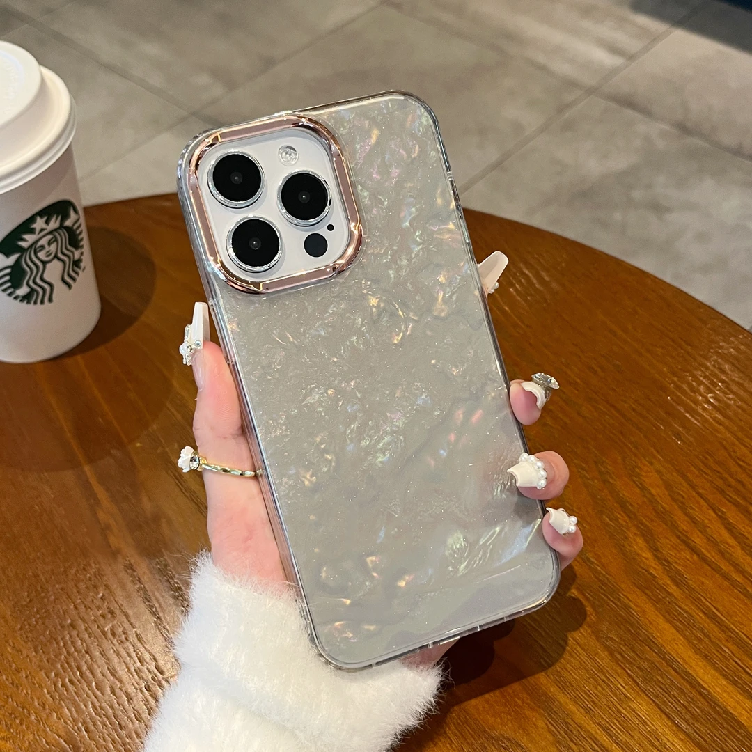 高级闪粉贝壳纹适用于iphone15promax手机壳苹果14plus防摔13网红