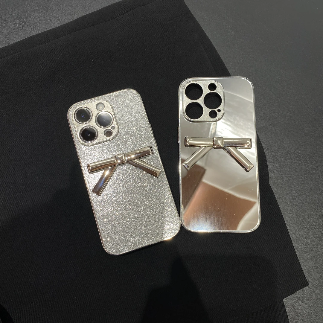 网红蝴蝶结iphone 15pro max手机壳镜面14手机套苹果13高级12/11