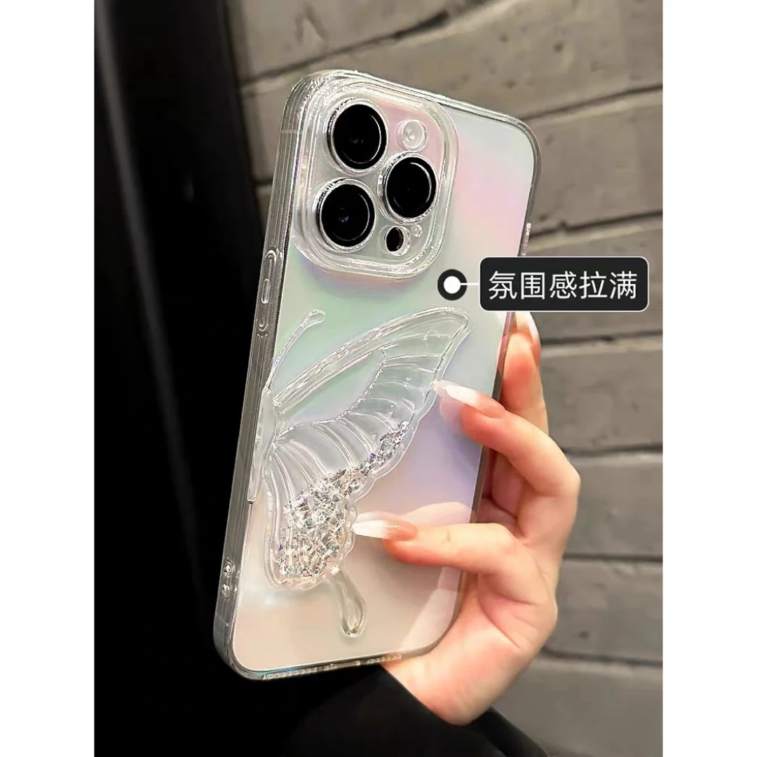 闪粉流沙蝴蝶iphone15promax手机壳苹果14透明13全包12防摔11网红