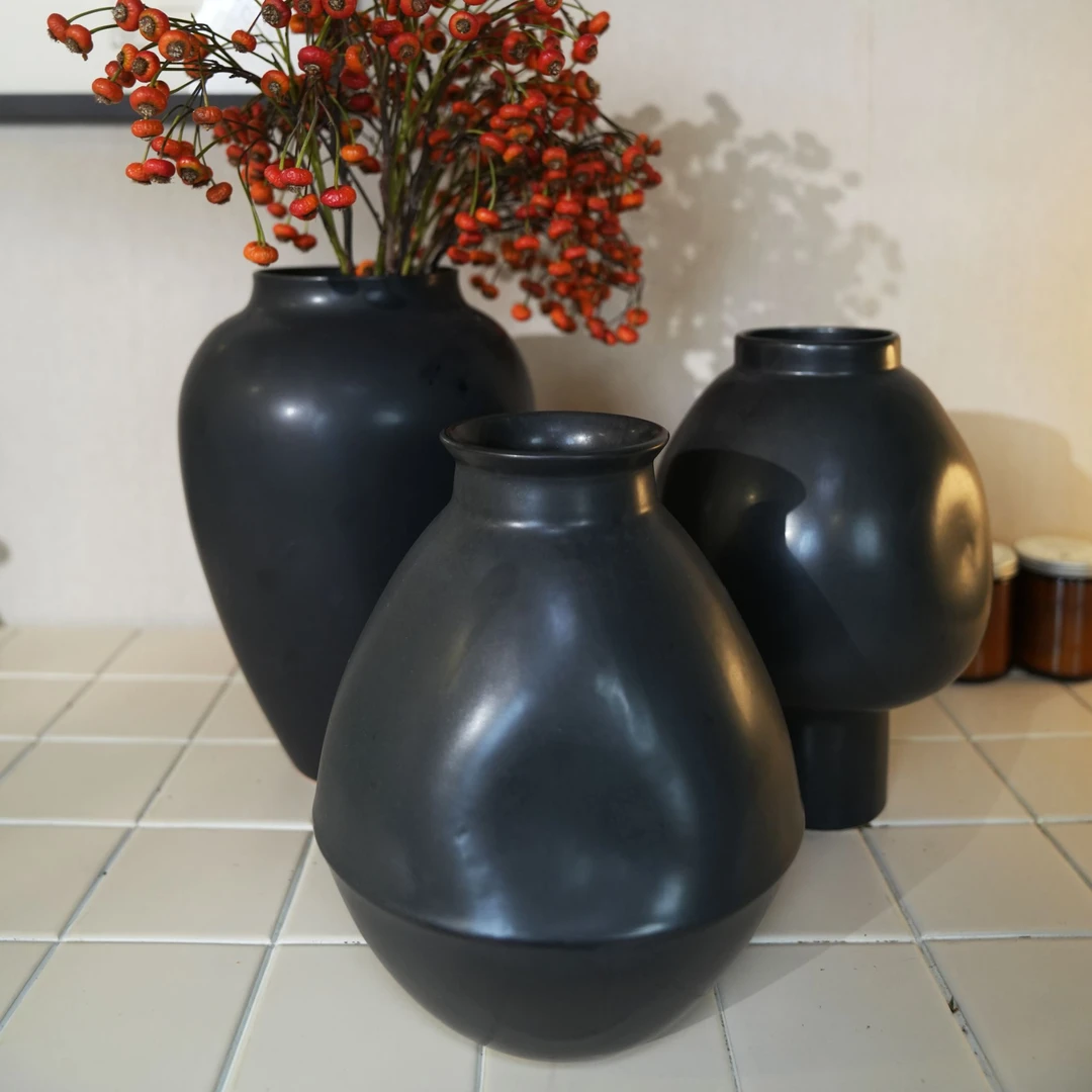 【黑釉陶瓷花瓶】黑色摆件餐桌客厅插花鲜花装饰新中式陶瓷