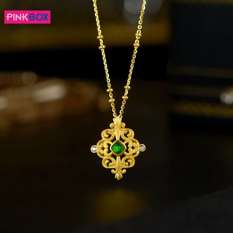 PINKBOX/魅影黄金吊坠足金999镶嵌祖母绿宝石坠子时尚/OGP113(B)