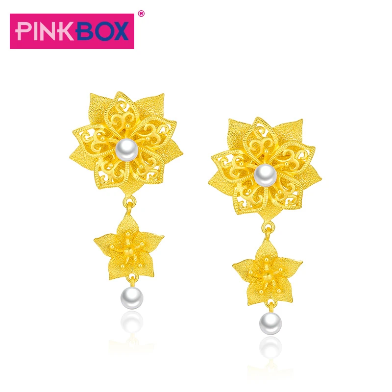PINKBOX/娉饰珠宝黄金耳钉足金纯金耳环女款新婚嫁花型/GFE921(B)